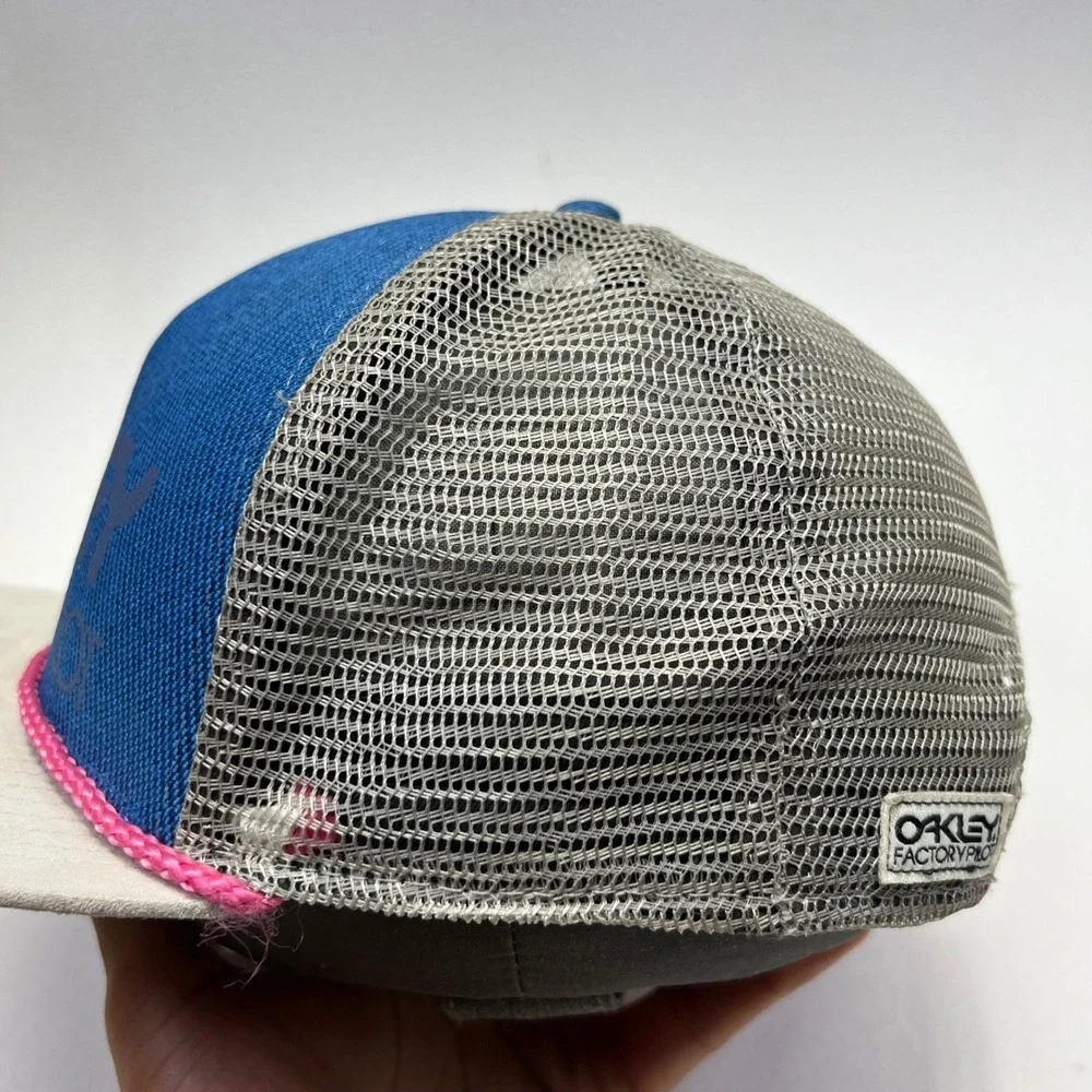 Oakley Factory Pilot Rope Hat Blue Grey Pink Snapback Trucker Cap Mesh SP15‎